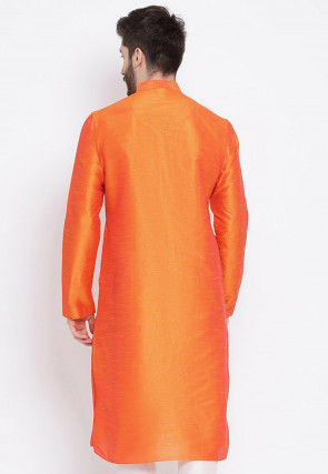 Solid Color Dupion Silk Kurta  in Orange