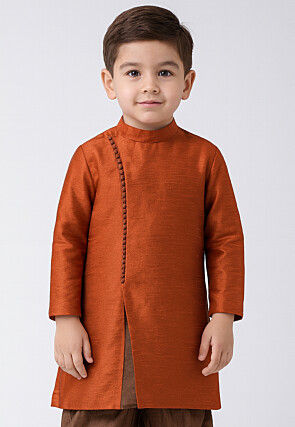 Solid Color Dupion Silk Kurta in Orange