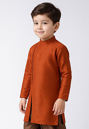 Solid Color Dupion Silk Kurta in Orange