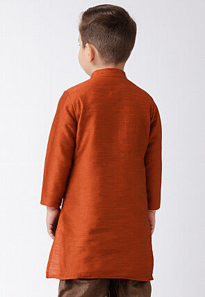Solid Color Dupion Silk Kurta in Orange