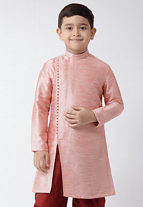 Solid Color Dupion Silk Kurta in Peach