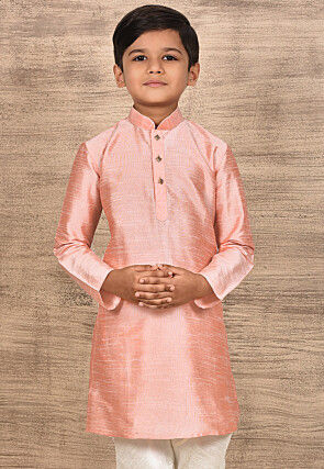 Solid Color Dupion Silk Kurta in Peach