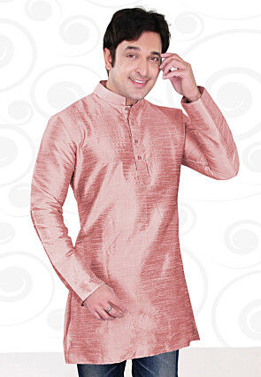 Solid Color Dupion Silk Kurta in Pink