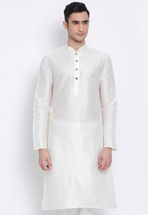 Solid Color Dupion Silk Kurta in Off White