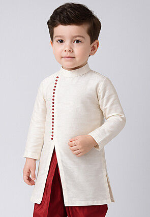 Solid Color Dupion Silk Kurta in White