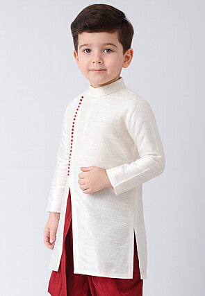Solid Color Dupion Silk Kurta in White