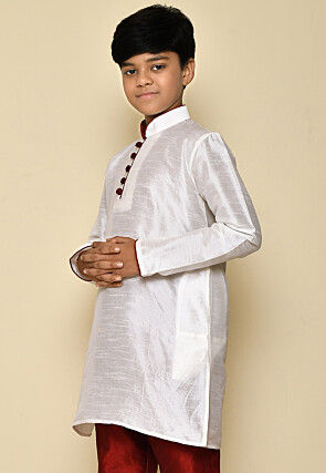Solid Color Dupion Silk Kurta in White