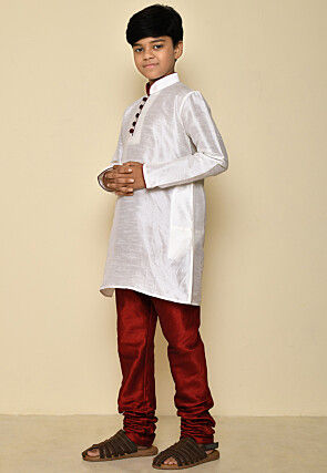 Solid Color Dupion Silk Kurta in White