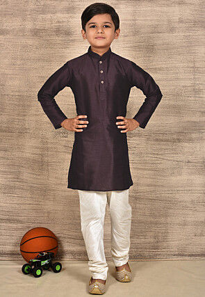 Solid Color Dupion Silk Kurta in Wine