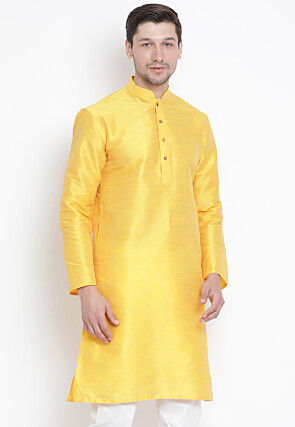Solid Color Dupion Silk Kurta in Yellow