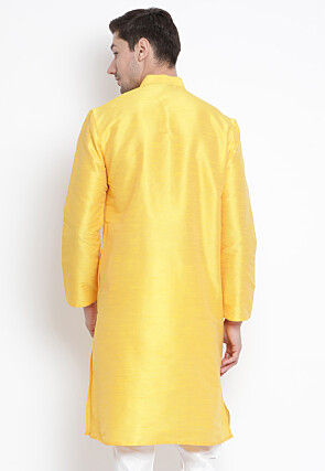 Solid Color Dupion Silk Kurta in Yellow