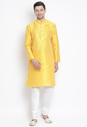 Solid Color Dupion Silk Kurta in Yellow