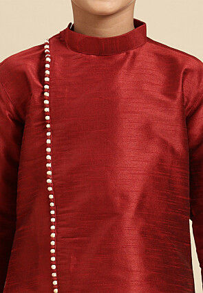 Solid Color Dupion Silk Kurta Pyjama Set in Maroon