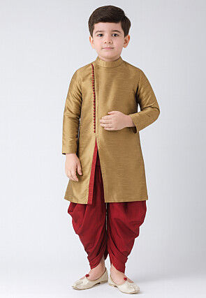 Solid Color Dupion Silk Kurta Set in Beige