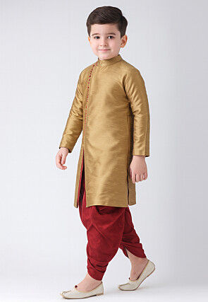 Solid Color Dupion Silk Kurta Set in Beige