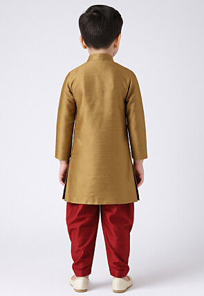 Solid Color Dupion Silk Kurta Set in Beige