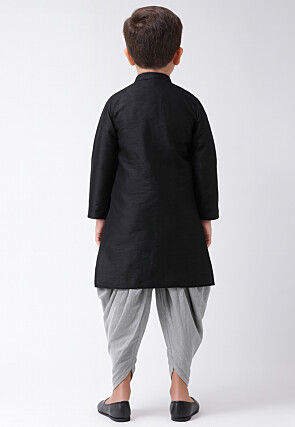 Solid Color Dupion Silk Kurta Set in Black