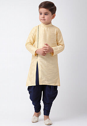 Solid Color Dupion Silk Kurta Set in Cream