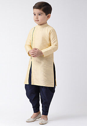 Solid Color Dupion Silk Kurta Set in Cream