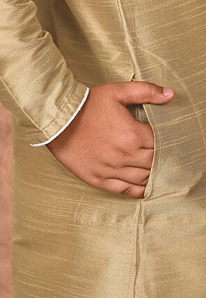 Solid Color Dupion Silk Kurta Set in Dark Beige
