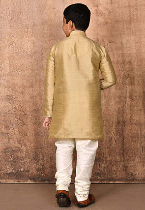 Solid Color Dupion Silk Kurta Set in Dark Beige
