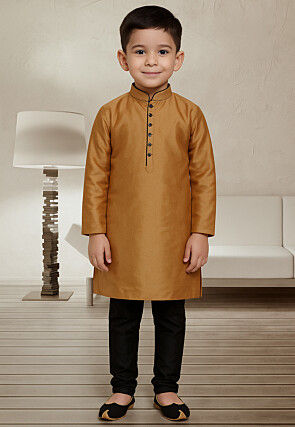 Solid Color Dupion Silk Kurta Set in Golden