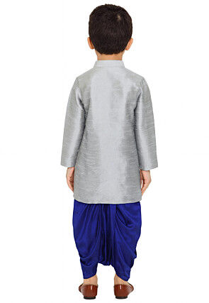 Solid Color Dupion Silk Kurta Set in Grey