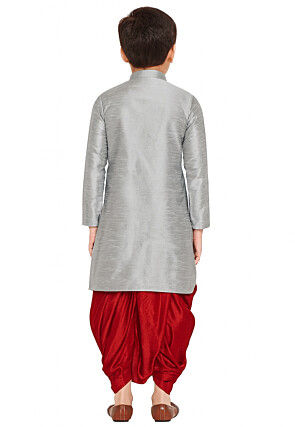 Solid Color Dupion Silk Kurta Set in Grey