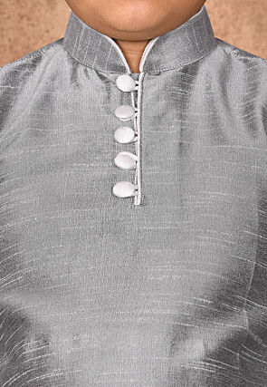 Solid Color Dupion Silk Kurta Set in Grey