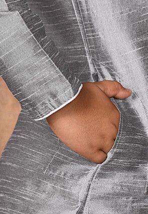 Solid Color Dupion Silk Kurta Set in Grey