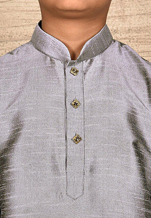 Solid Color Dupion Silk Kurta Set in Grey