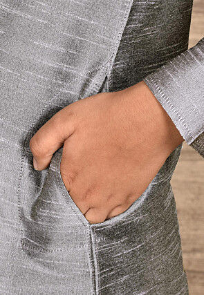 Solid Color Dupion Silk Kurta Set in Grey