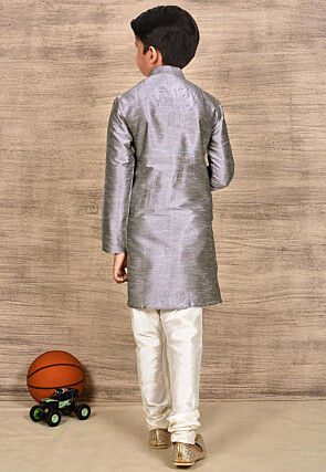 Solid Color Dupion Silk Kurta Set in Grey