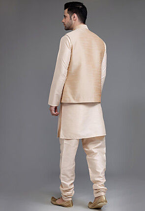 Solid Color Dupion Silk Kurta Set in Light Beige