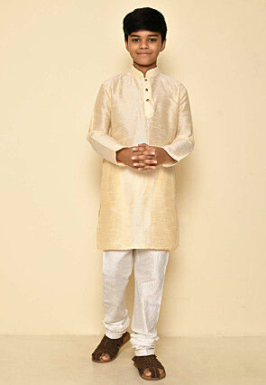 Solid Color Dupion Silk Kurta Set in Light Beige