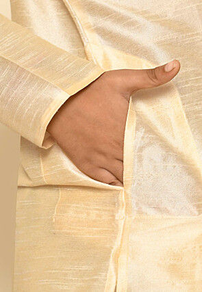 Solid Color Dupion Silk Kurta Set in Light Beige