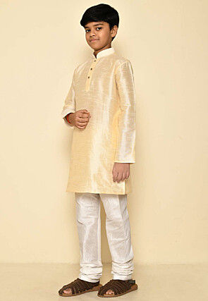 Solid Color Dupion Silk Kurta Set in Light Beige