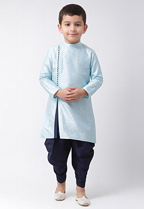 Solid Color Dupion Silk Kurta Set in Light Blue