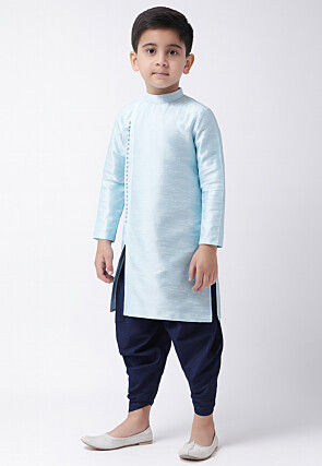 Solid Color Dupion Silk Kurta Set in Light Blue