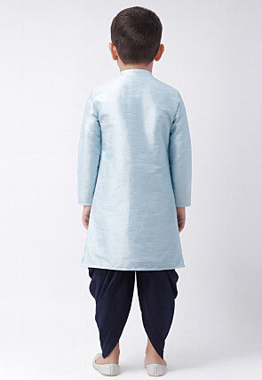 Solid Color Dupion Silk Kurta Set in Light Blue