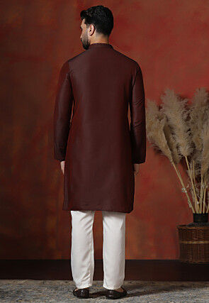 Solid Color Dupion Silk Kurta Set in Maroon