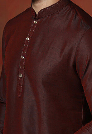 Solid Color Dupion Silk Kurta Set in Maroon