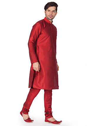 Solid Color Dupion Silk Kurta Set in Maroon