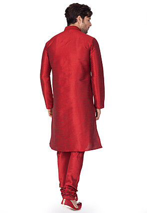 Solid Color Dupion Silk Kurta Set in Maroon