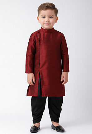 Solid Color Dupion Silk Kurta Set in Maroon