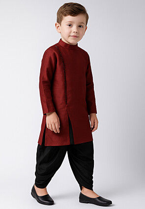 Solid Color Dupion Silk Kurta Set in Maroon
