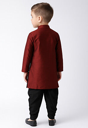 Solid Color Dupion Silk Kurta Set in Maroon