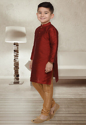 Solid Color Dupion Silk Kurta Set in Maroon