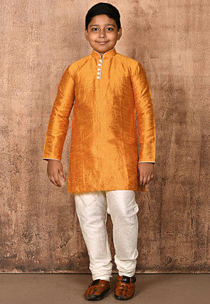 Solid Color Dupion Silk Kurta Set in Mustard