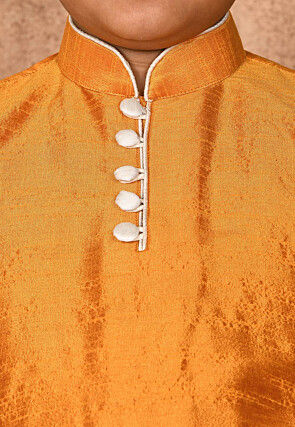 Solid Color Dupion Silk Kurta Set in Mustard